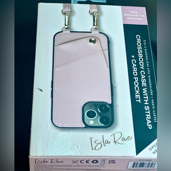 ISLA RAE - iPhone 14 Pro Max Crossbody Case With Strap Card Pocket - Color Pink - Picture 3 of 6